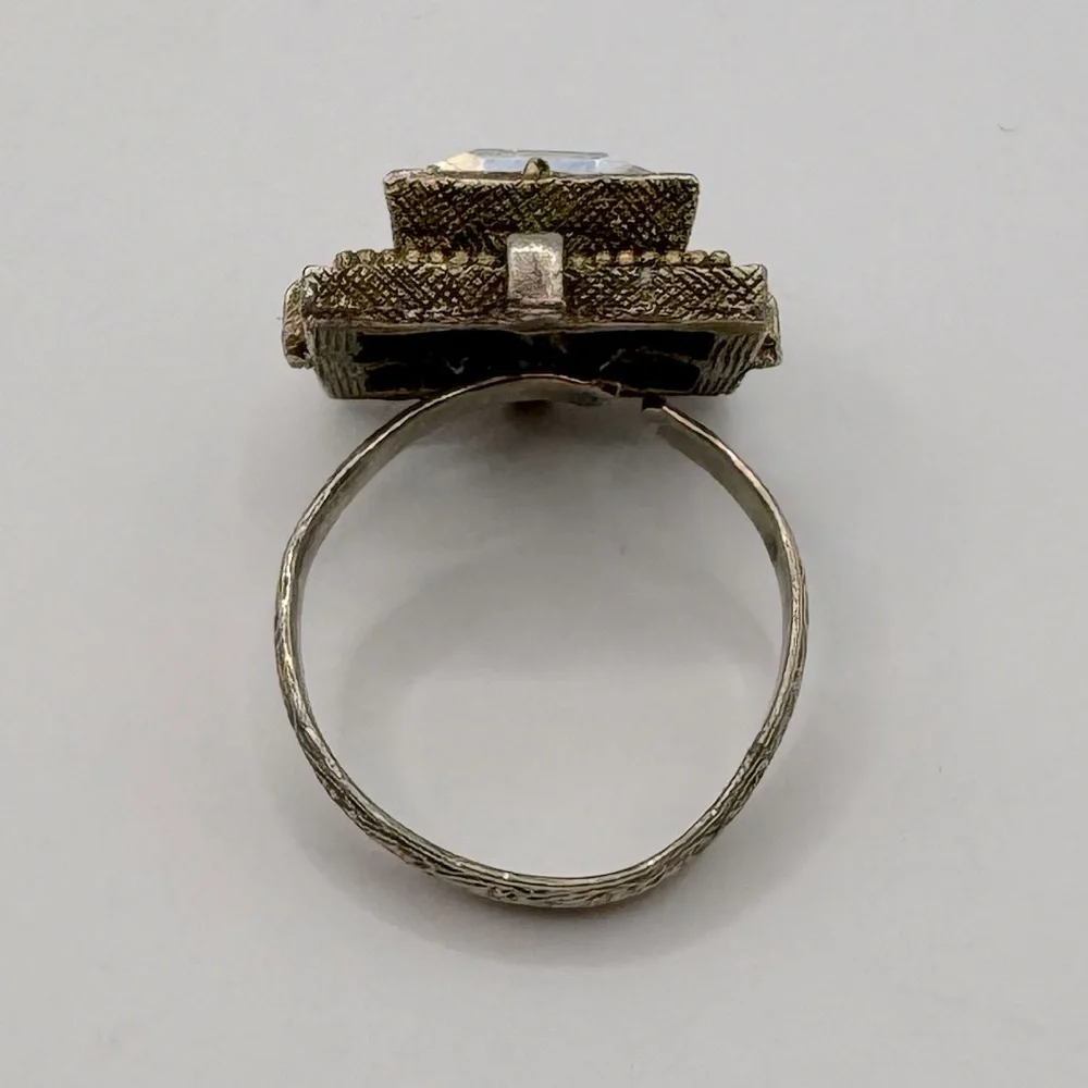 VINTAGE Gold-Tone Square Crystal Adjustable Ring